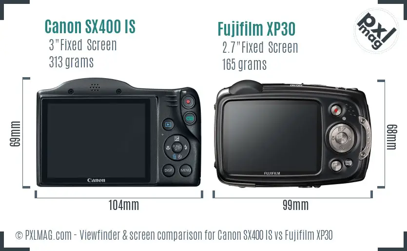 Canon SX400 IS vs Fujifilm XP30 Screen and Viewfinder comparison