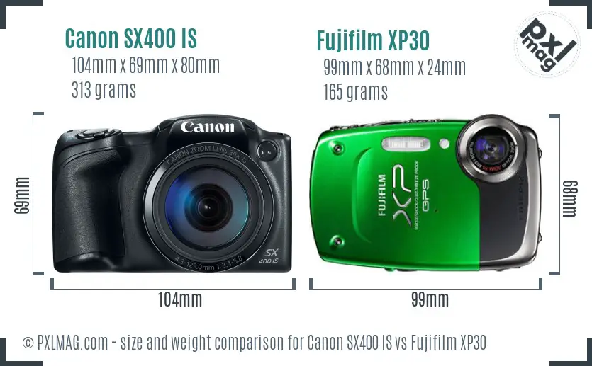 Canon SX400 IS vs Fujifilm XP30 size comparison