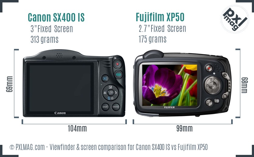 Canon SX400 IS vs Fujifilm XP50 Screen and Viewfinder comparison