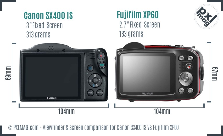 Canon SX400 IS vs Fujifilm XP60 Screen and Viewfinder comparison