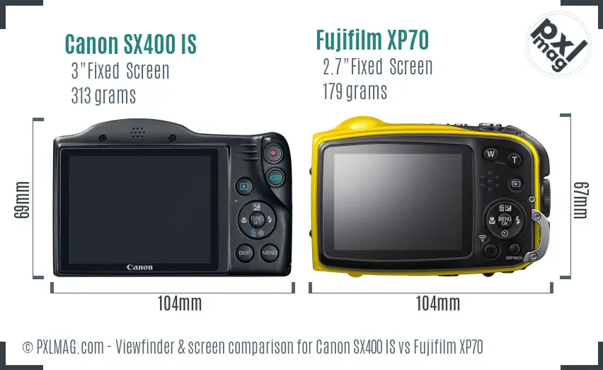 Canon SX400 IS vs Fujifilm XP70 Screen and Viewfinder comparison