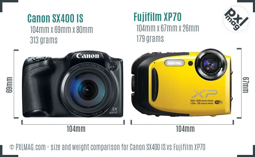 Canon SX400 IS vs Fujifilm XP70 size comparison