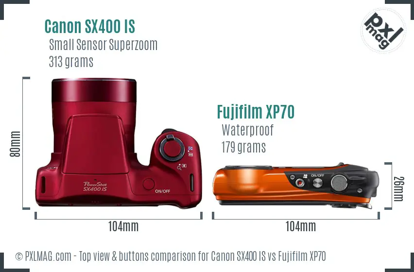 Canon SX400 IS vs Fujifilm XP70 top view buttons comparison