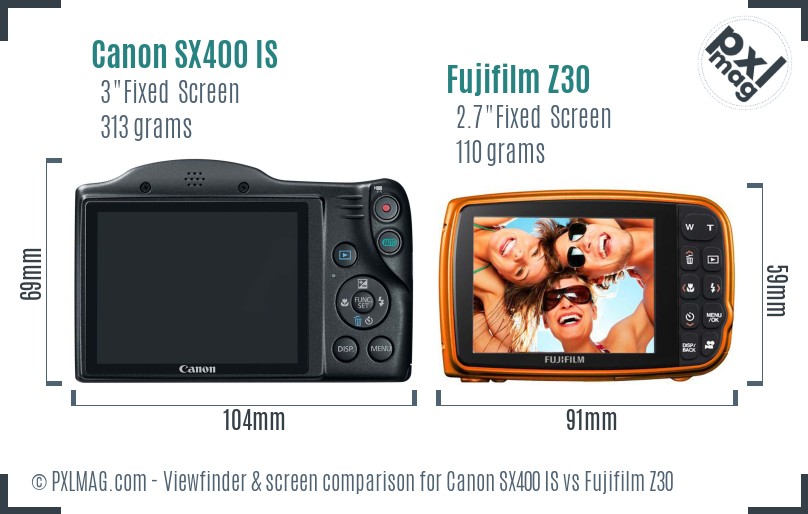 Canon SX400 IS vs Fujifilm Z30 Screen and Viewfinder comparison