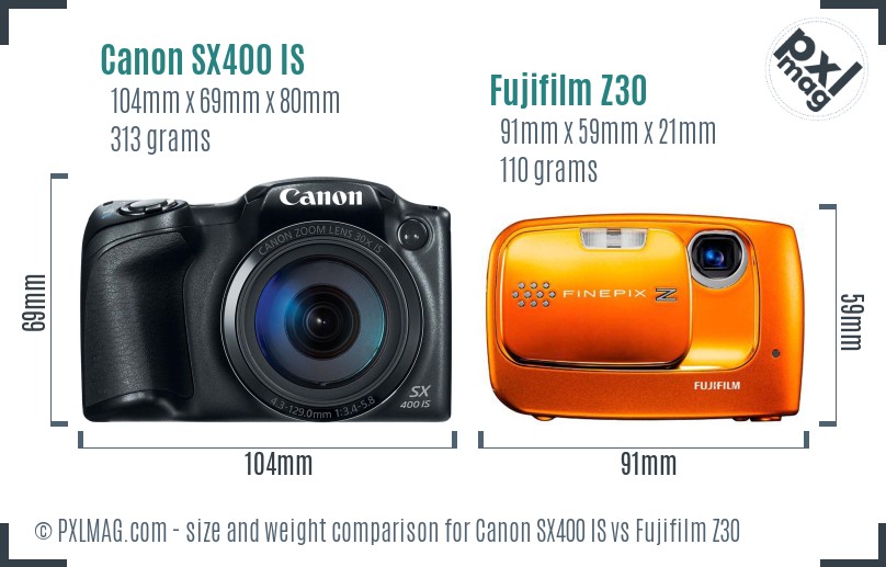 Canon SX400 IS vs Fujifilm Z30 size comparison Canon SX400 IS vs Fujifilm Z30 size comparison