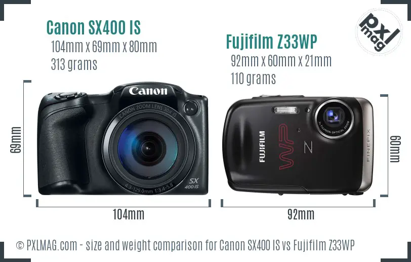 Canon SX400 IS vs Fujifilm Z33WP size comparison Canon SX400 IS vs Fujifilm Z33WP size comparison