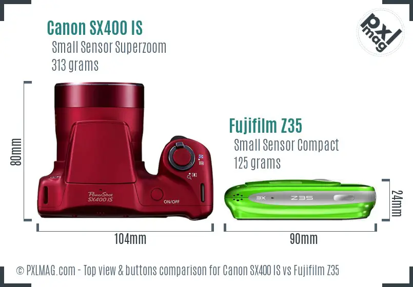 Canon SX400 IS vs Fujifilm Z35 top view buttons comparison Canon SX400 IS vs Fujifilm Z35 top view buttons comparison