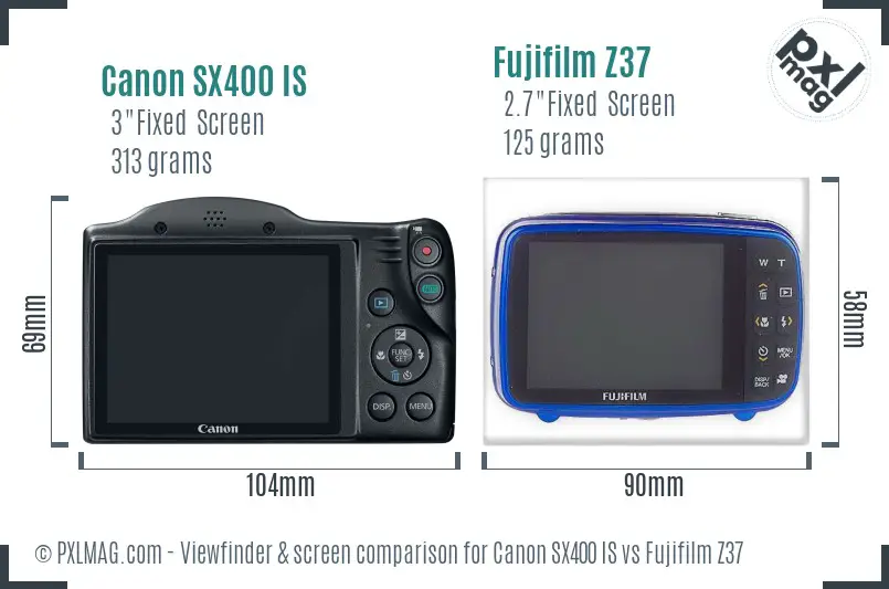 Canon SX400 IS vs Fujifilm Z37 Screen and Viewfinder comparison