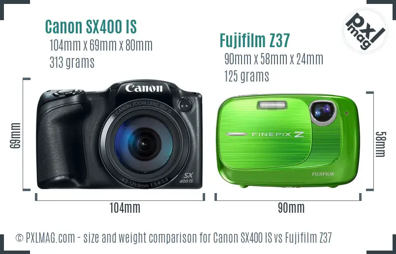 Canon SX400 IS vs Fujifilm Z37 size comparison