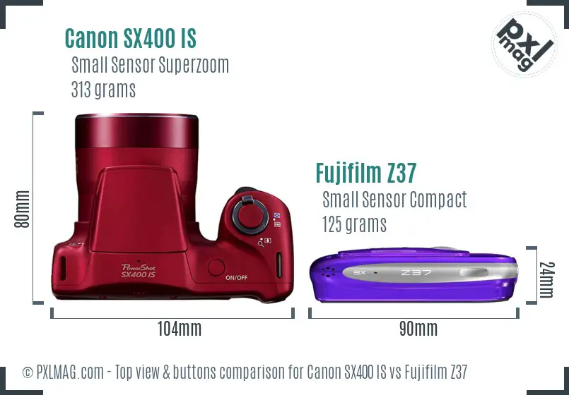 Canon SX400 IS vs Fujifilm Z37 top view buttons comparison