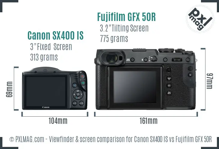 Canon SX400 IS vs Fujifilm GFX 50R Screen and Viewfinder comparison