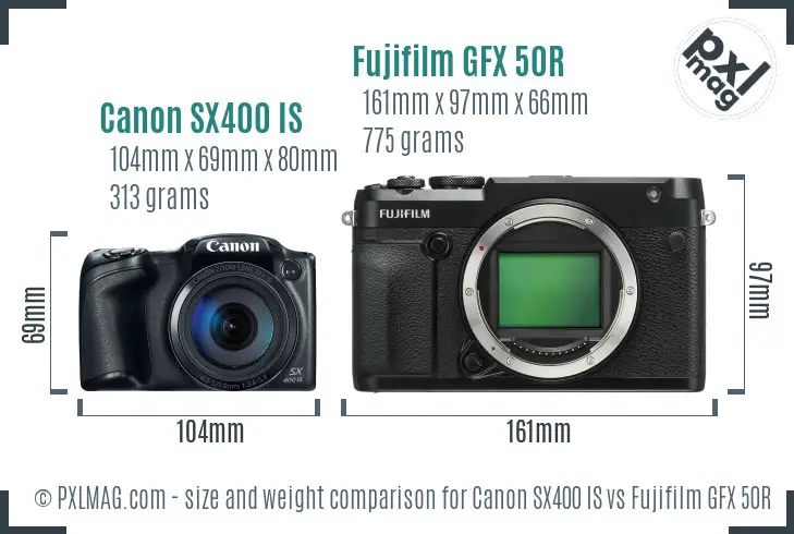 Canon SX400 IS vs Fujifilm GFX 50R size comparison
