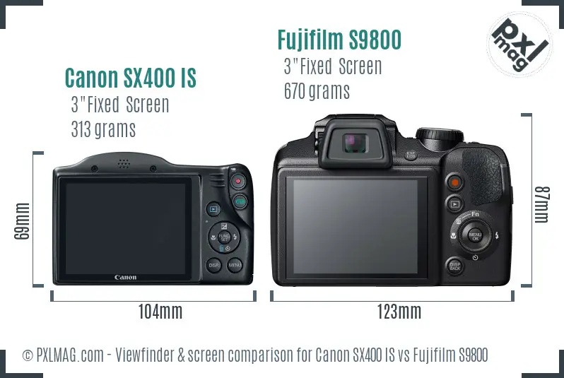 Canon SX400 IS vs Fujifilm S9800 Screen and Viewfinder comparison