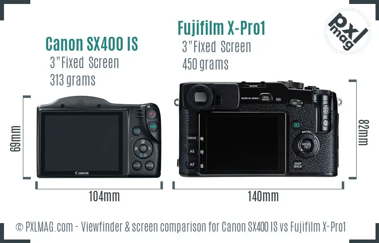 Canon SX400 IS vs Fujifilm X-Pro1 Screen and Viewfinder comparison