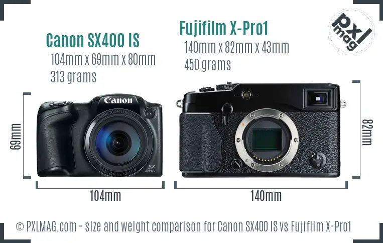 Canon SX400 IS vs Fujifilm X-Pro1 size comparison