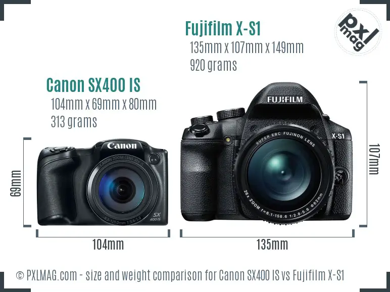 Canon SX400 IS vs Fujifilm X-S1 size comparison
