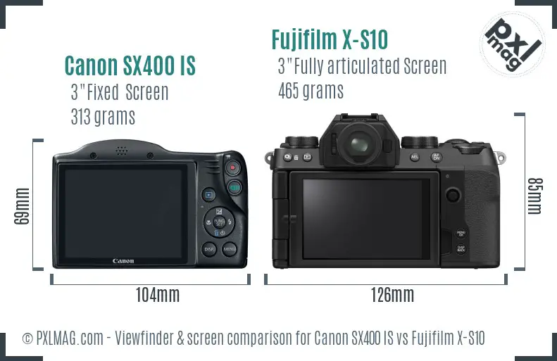 Canon SX400 IS vs Fujifilm X-S10 Screen and Viewfinder comparison