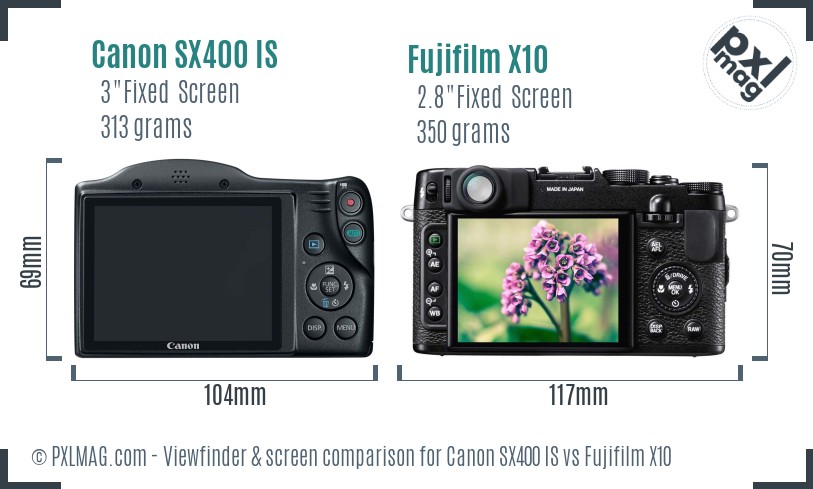 Canon SX400 IS vs Fujifilm X10 Screen and Viewfinder comparison