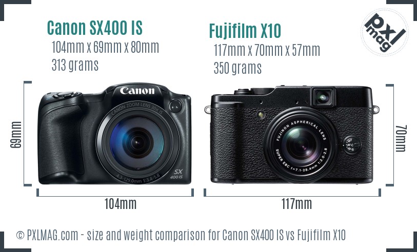 Canon SX400 IS vs Fujifilm X10 size comparison Canon SX400 IS vs Fujifilm X10 size comparison