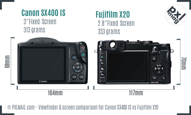 Canon SX400 IS vs Fujifilm X20 Screen and Viewfinder comparison