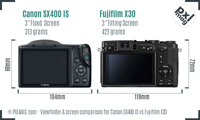 Canon SX400 IS vs Fujifilm X30 Screen and Viewfinder comparison