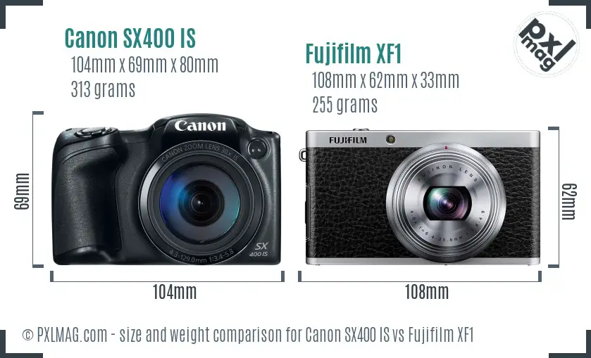 Canon SX400 IS vs Fujifilm XF1 size comparison