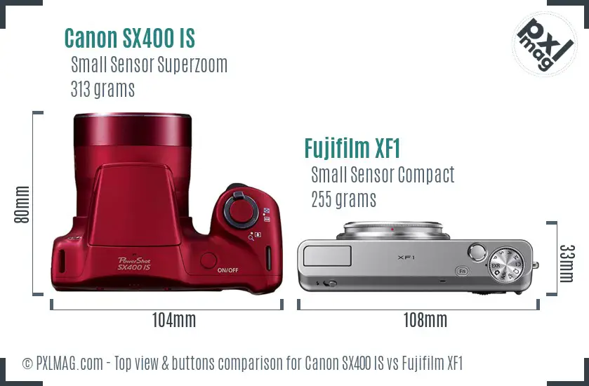 Canon SX400 IS vs Fujifilm XF1 top view buttons comparison