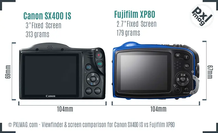 Canon SX400 IS vs Fujifilm XP80 Screen and Viewfinder comparison