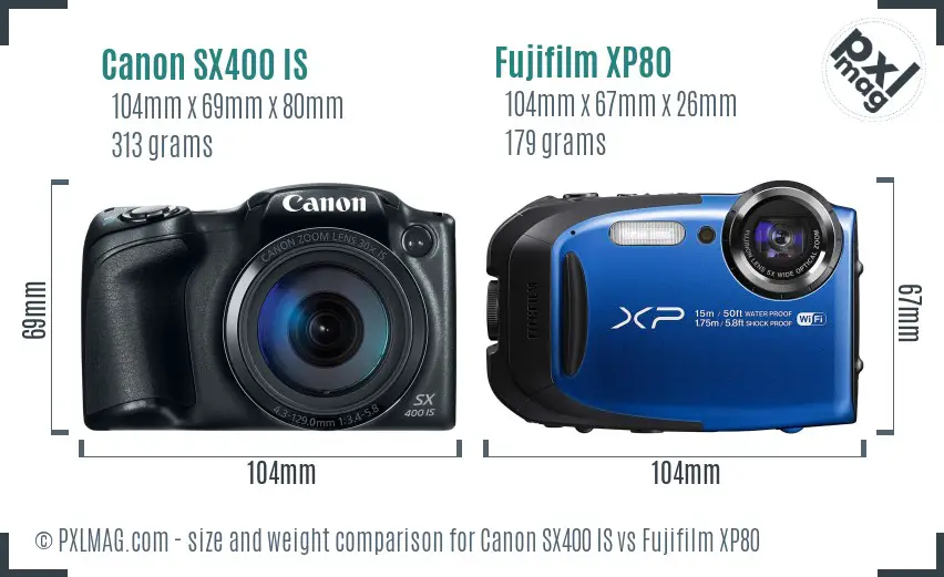 Canon SX400 IS vs Fujifilm XP80 size comparison