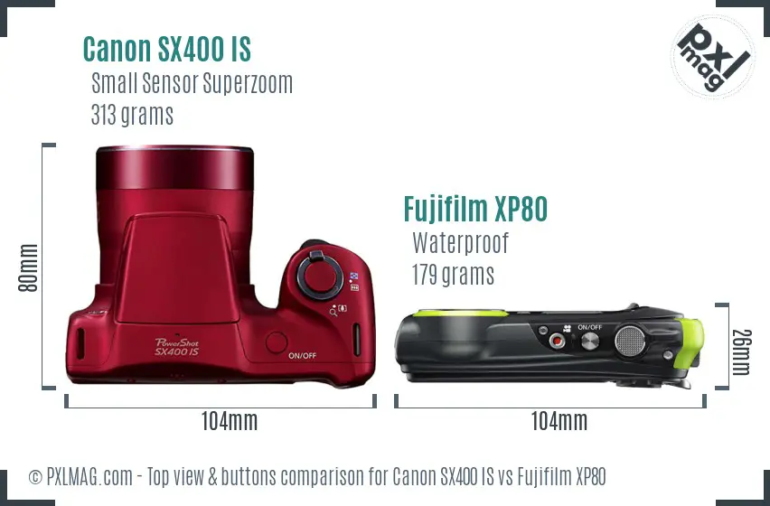Canon SX400 IS vs Fujifilm XP80 top view buttons comparison
