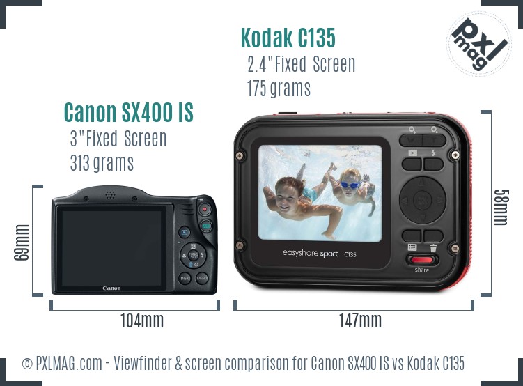 Canon SX400 IS vs Kodak C135 Screen and Viewfinder comparison
