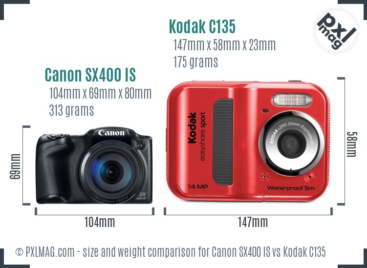 Canon SX400 IS vs Kodak C135 size comparison
