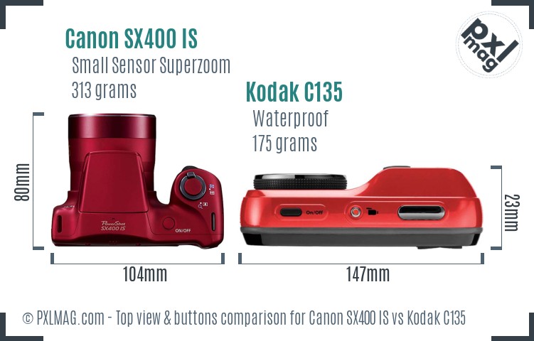 Canon SX400 IS vs Kodak C135 top view buttons comparison