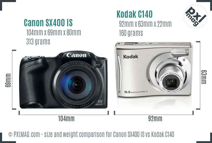 Canon SX400 IS vs Kodak C140 size comparison