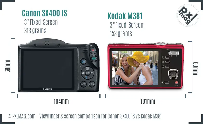 Canon SX400 IS vs Kodak M381 Screen and Viewfinder comparison