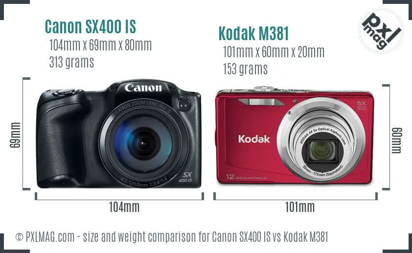 Canon SX400 IS vs Kodak M381 size comparison