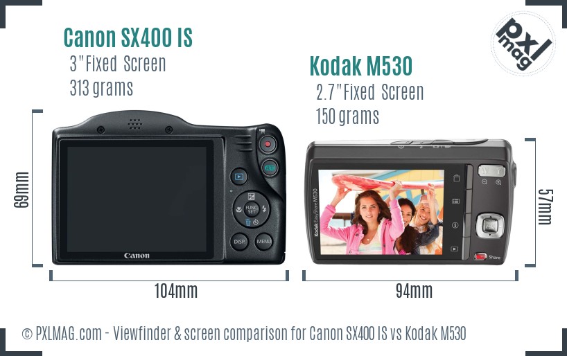 Canon SX400 IS vs Kodak M530 Screen and Viewfinder comparison