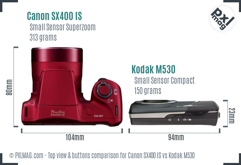 Canon SX400 IS vs Kodak M530 top view buttons comparison