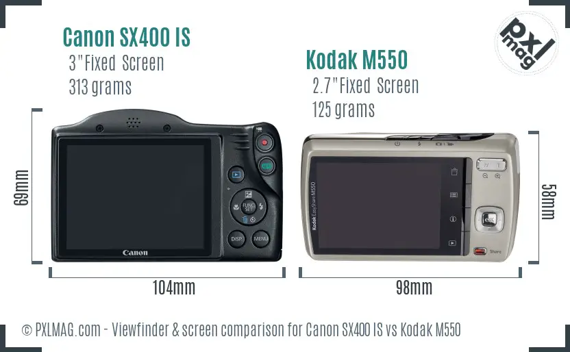 Canon SX400 IS vs Kodak M550 Screen and Viewfinder comparison