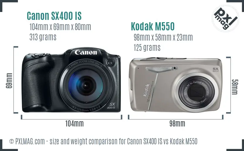 Canon SX400 IS vs Kodak M550 size comparison
