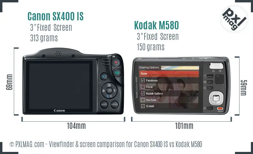 Canon SX400 IS vs Kodak M580 Screen and Viewfinder comparison