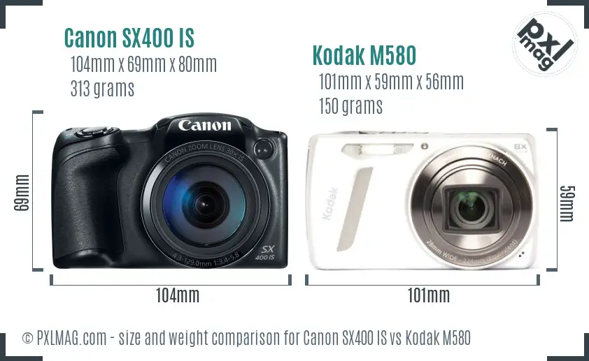 Canon SX400 IS vs Kodak M580 size comparison