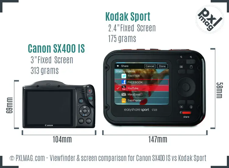 Canon SX400 IS vs Kodak Sport Screen and Viewfinder comparison