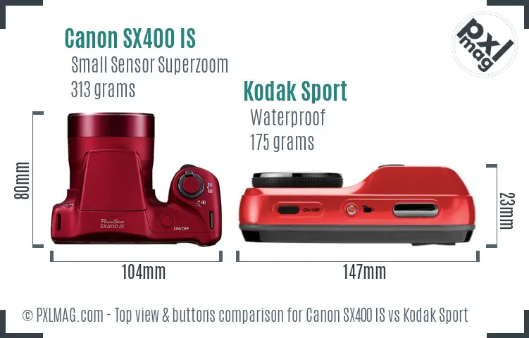 Canon SX400 IS vs Kodak Sport top view buttons comparison