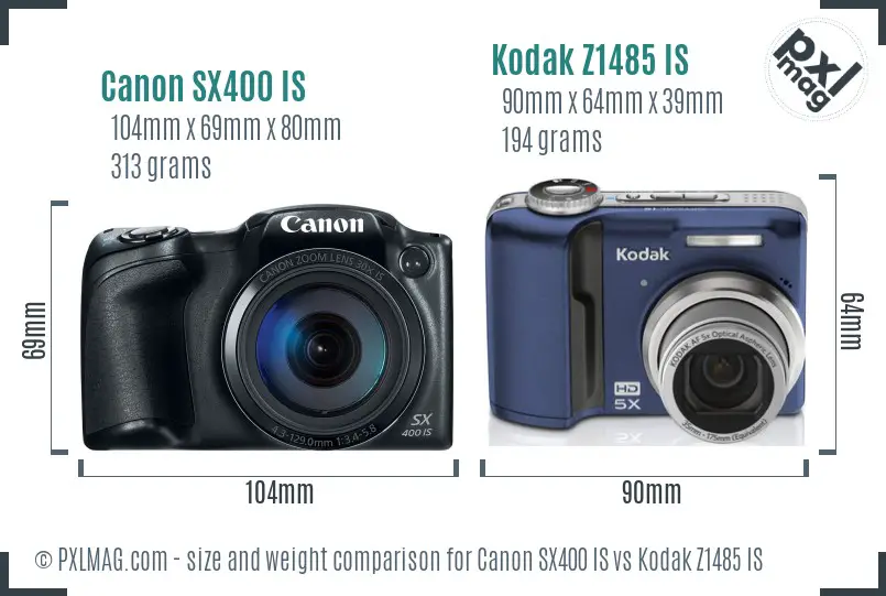 Canon SX400 IS vs Kodak Z1485 IS size comparison