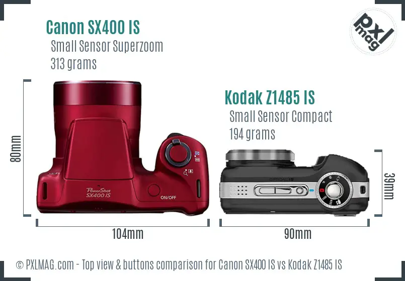 Canon SX400 IS vs Kodak Z1485 IS top view buttons comparison