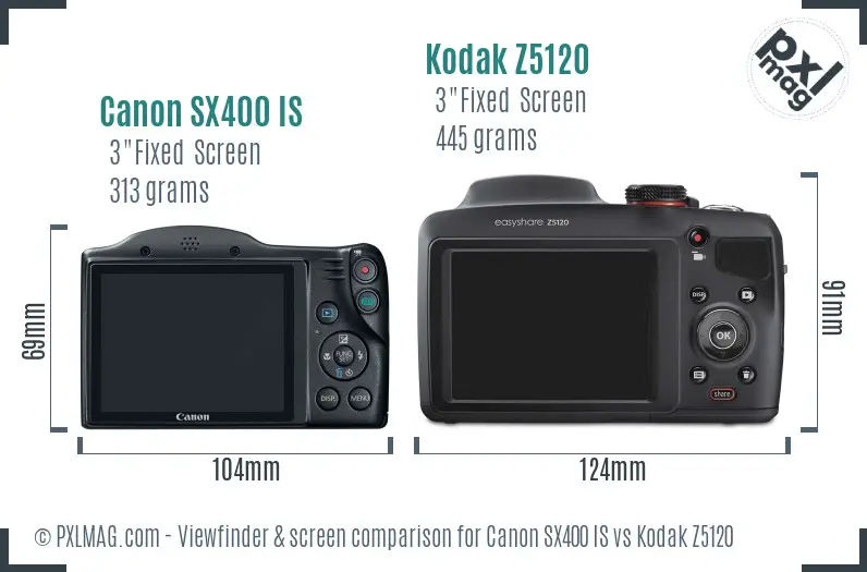 Canon SX400 IS vs Kodak Z5120 Screen and Viewfinder comparison