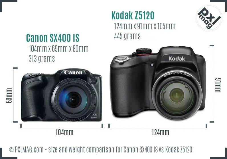 Canon SX400 IS vs Kodak Z5120 size comparison