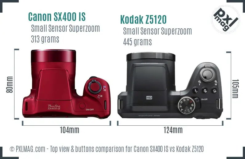 Canon SX400 IS vs Kodak Z5120 top view buttons comparison