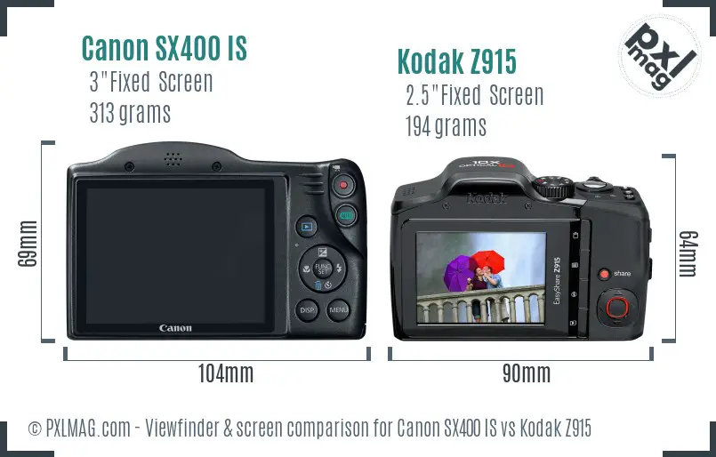 Canon SX400 IS vs Kodak Z915 Screen and Viewfinder comparison